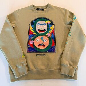 Rick and Morty Infinity Snake Graphic Olive Crewneck Sz L Adult Swim Cartoon Y2K